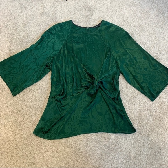 Zara Green Jacquard Front Knot Blouse XL NWOT - Picture 7 of 12